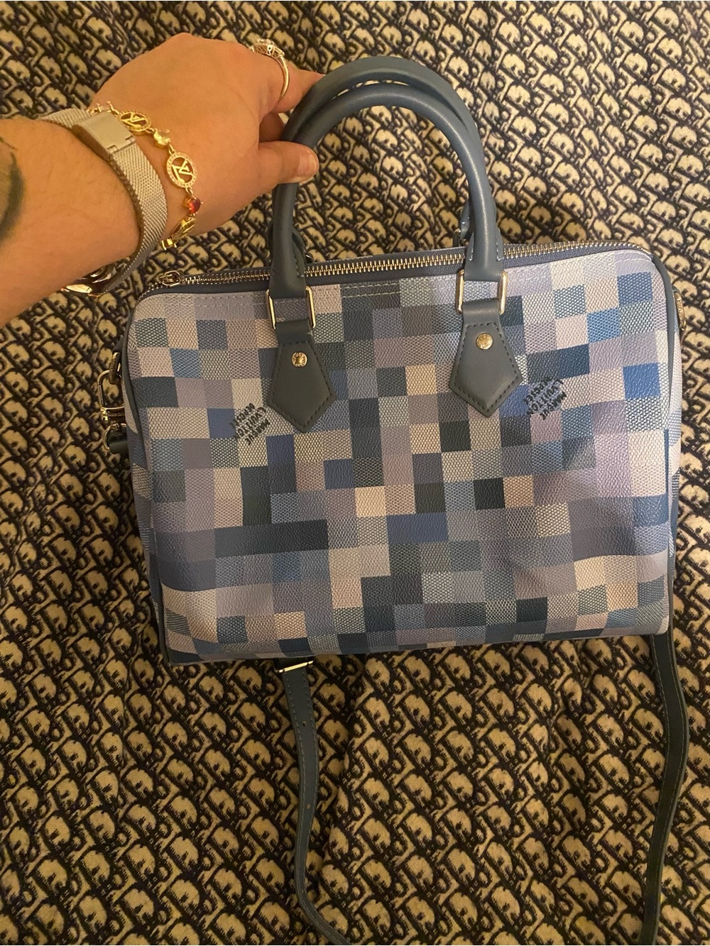 Louis Vuitton Blue Checkered Dome Satchel